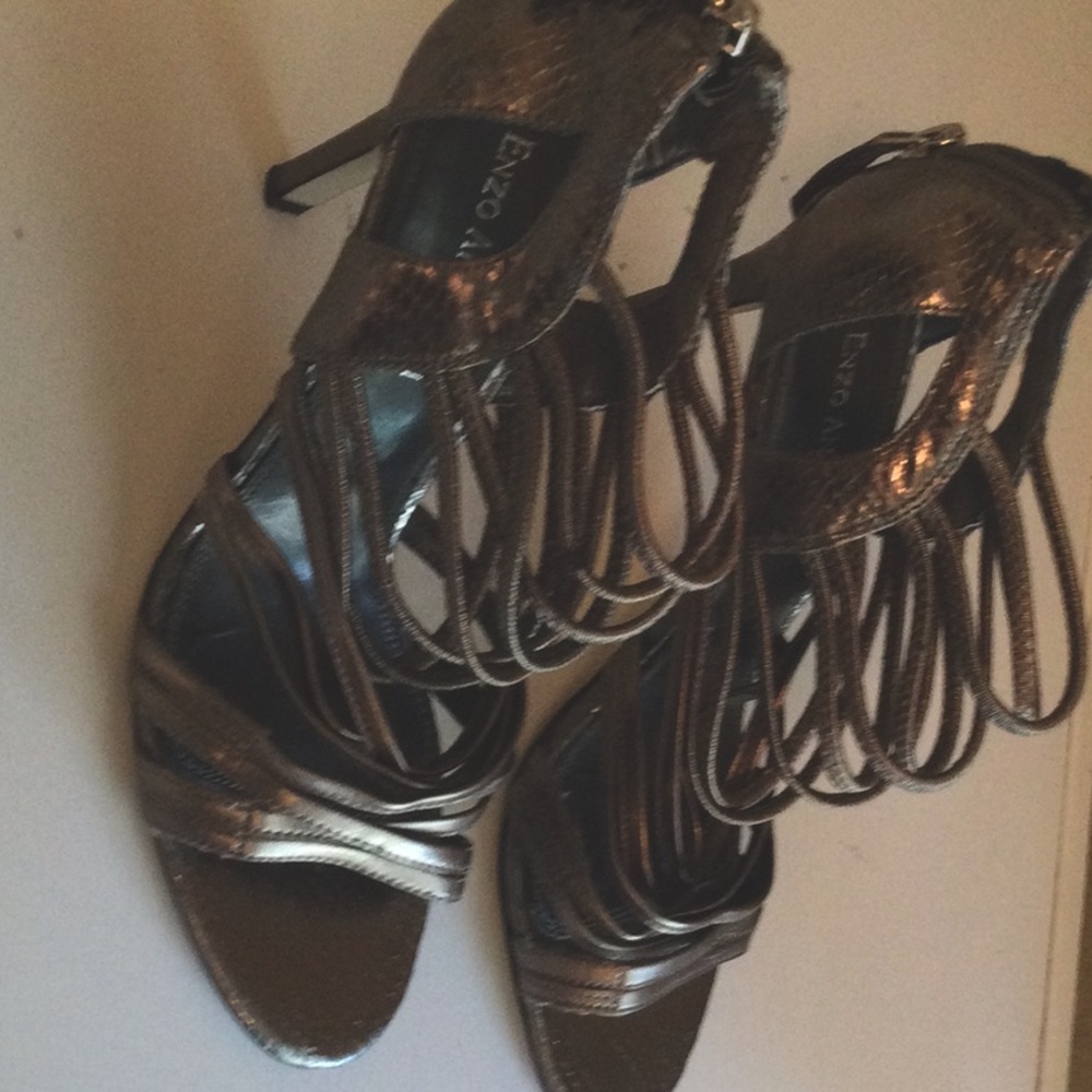 Pewter strappy heels